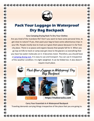 PACK YOUR LUGGAGE IN WATERPROOF DRY BAG BACKPACK