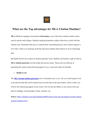 What are the Top advantages for MLA Citation Machine?