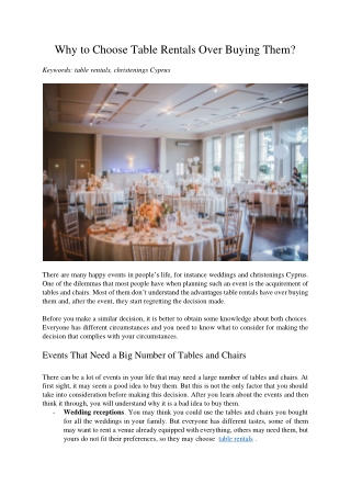 Why to Choose Table Rentals Over Buying Them?