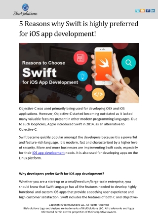 5 Reasons why Swift is highly preferred for iOS app development!