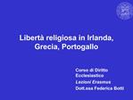 Libert religiosa in Irlanda, Grecia, Portogallo