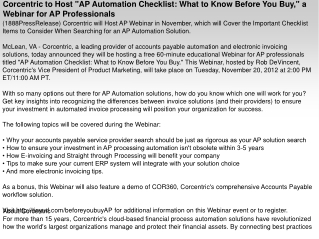 Corcentric to Host "AP Automation Checklist: What to Know Be