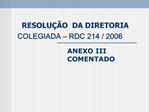 RESOLU O DA DIRETORIA COLEGIADA RDC 214
