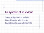 La syntaxe et le lexique