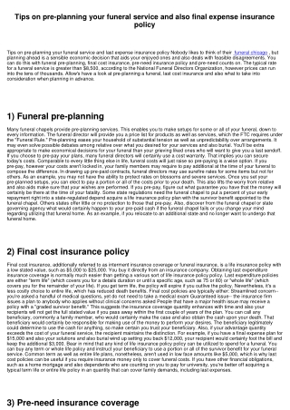 Tips on pre-planning your funeral and last expense insurance coverage