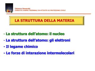 LA STRUTTURA DELLA MATERIA