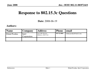 Response to 802.15.3c Questions