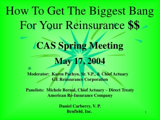 How To Get The Biggest Bang For Your Reinsurance  $$ CAS Spring Meeting May 17, 2004