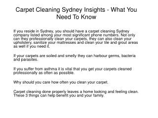 Carpet Cleaning Sydney Insights