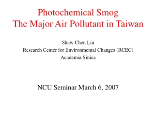 Photochemical Smog The Major Air Pollutant in Taiwan