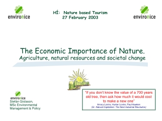 The Economic Importance of Nature. Agriculture, natural resources and societal change