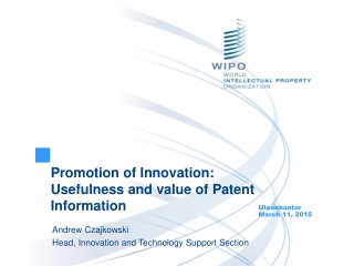 Promotion of Innovation: Usefulness and value of Patent Information