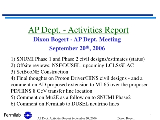 AP Dept. - Activities Report