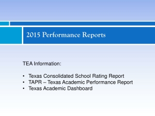 2015 Performance Reports