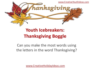 Youth Icebreakers: Thanksgiving Boggle