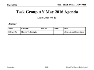 Task Group AY May 2016 Agenda