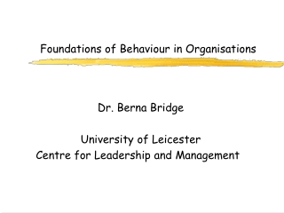 Foundations of Behaviour in Organisations