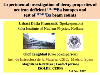 Ushasi Datta Pramanik (Spokesperson) Saha  Institute of Nuclear Physics, Kolkata