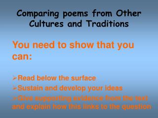 Comparing poems from Other Cultures and Traditions