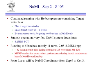 NuMI –Sep 2 - 8 ’05