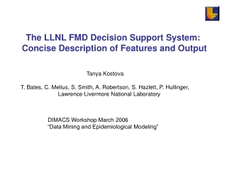 The LLNL FMD Decision Support System:  Concise Description of Features and Output