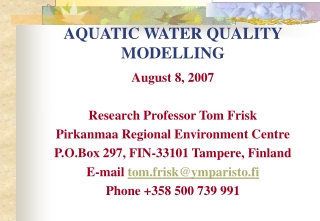 AQUATIC WATER QUALITY MODELLING