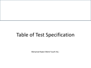 Table of Test Specification