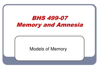 BHS 499-07 Memory and Amnesia