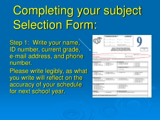 Completing your subject Selection Form: