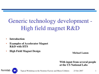 Generic technology development - High field magnet R&amp;D