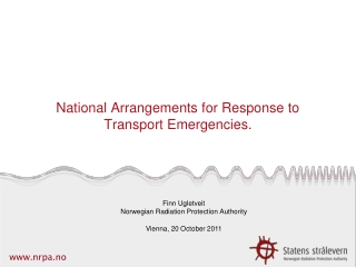 National Arrangements for Response to Transport Emergencies.