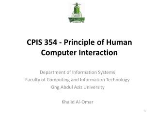 CPIS 354 - Principle of Human  Computer  Interaction