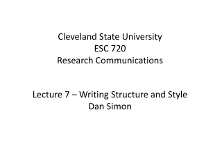 Cleveland State University ESC 720 Research Communications