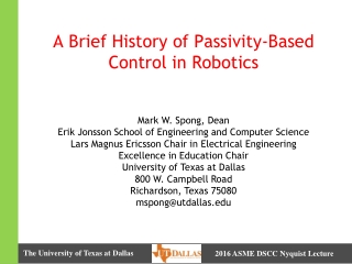 A Brief History of Passivity-Based Control in Robotics