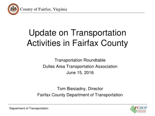 Update on Transportation Activities in Fairfax County