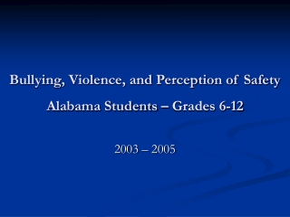 Bullying, Violence, and Perception of Safety Alabama Students – Grades 6-12