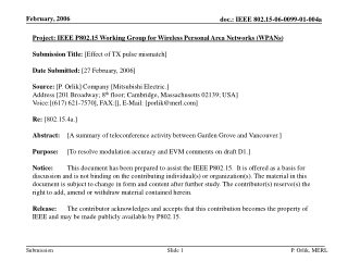 Project: IEEE P802.15 Working Group for Wireless Personal Area Networks (WPANs)