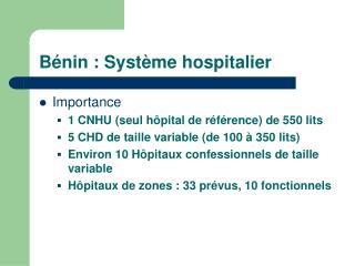 Bénin : Système hospitalier