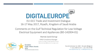 EU-GCC Trade and Investment Dialogue 16-17 May 2017, Riyadh, Kingdom of Saudi Arabia