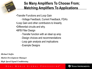 So Many Amplifiers To Choose From;  Matching Amplifiers To Applications