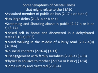 Some Symptoms of Mental Illness  that might relate to the ESA50