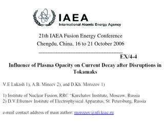 21th IAEA Fusion Energy Conference Chengdu, China, 16 to 21 October 2006