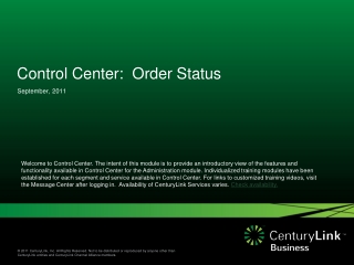 Control Center:  Order Status