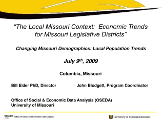 “The Local Missouri Context:  Economic Trends for Missouri Legislative Districts”