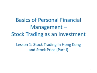 Basics of Personal Financial Management –  Stock Trading as an Investment