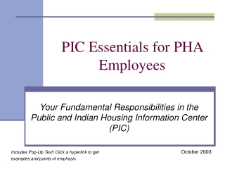 PIC Essentials for PHA Employees