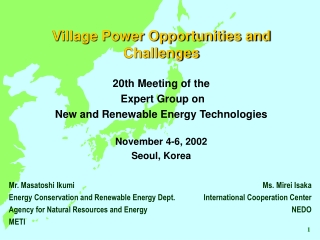 Village Power Opportunities and Challenges