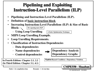 Pipelining and Exploiting  Instruction-Level Parallelism (ILP)