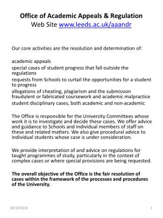 Office of Academic Appeals &amp; Regulation Web Site leeds.ac.uk/aaandr