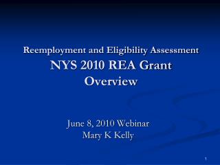 Reemployment and Eligibility Assessment NYS 2010 REA Grant Overview